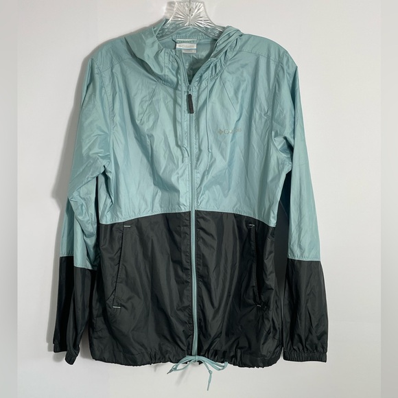 Columbia Blue Teal Black Mesh Windbreaker Zip Up Running Jacket Size Small - Picture 1 of 14